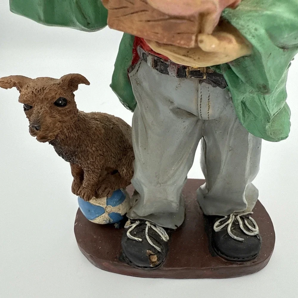 Vintage Clown Figurine With Bird In Hand And Dog Standing On A Ball
